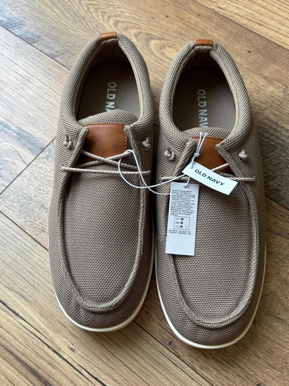Old Navy Men's Taupe Canvas Boat Shoes with Brown Accents